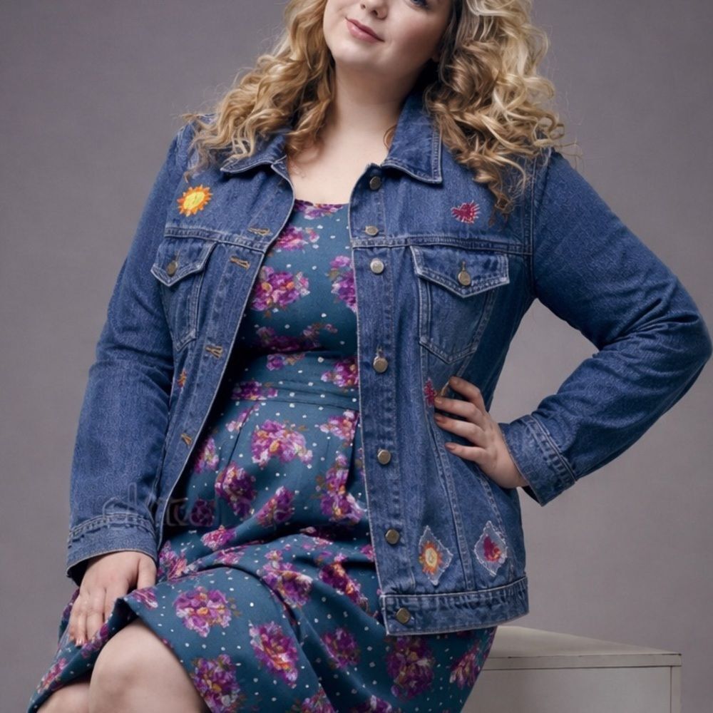 Agapo Vintage Embroidered Denim Jacket Women’s 2X Blue Cotton Trucker Jacket